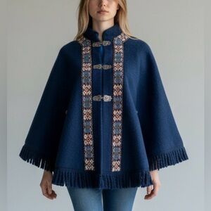 A.S Evebøfoss Vintage Navy Blue Embroidered Women's Cape